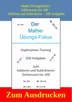 Vorschau - Arbeitsblätter - Mathe Übungsblätter - Addition und Subtraktion (bis 100) - Deckblatt