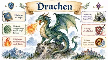 Vorschau - Arbeitsblätter - Arbeitsblätter zum Thema "Drachen" + Lösung & MP3 + Infografik - Seite 1