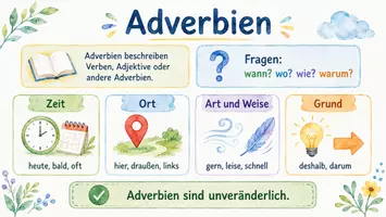 Vorschau - Arbeitsblätter - Arbeitsblatt "Adverbien" + Onlineübung & MP3 + Infografik - Seite 1