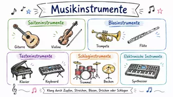 Vorschau - Arbeitsblätter - AB mit Fragen zum Thema "Musikinstrumente" + Lösungsblatt + Mindmap + Infografik - Seite 1