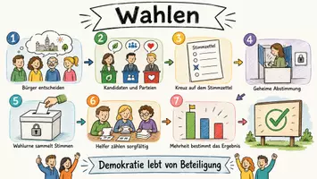 Vorschau - Arbeitsblätter - AB mit Fragen zum Thema "Wahlen" + Lösungsblatt + Infografik - Seite 1