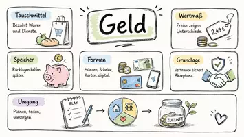 Vorschau - Arbeitsblätter - AB mit Fragen zum Thema "Geld" + Lösungsblatt + Mindmap + Infografik - Seite 1
