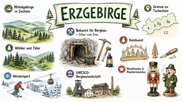 Vorschau - Arbeitsblätter - AB mit Fragen zum Thema "Erzgebirge" + Lösungsblatt + Infografik - Seite 1