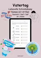 Vorschau - Mal- und Bastelvorlagen - 💗Vatertag | Wörter zum Vatertag | Nomen mit Artikel | 1. Klasse | Deutsch | DaZ | DaF | Nomen richtig schreiben | Arbeitsblatt Vatertag | Wortschatz Vater | Abschreiben üben - Deckblatt