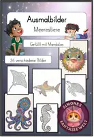 Vorschau - Mal- und Bastelvorlagen - Ausmalbilder Sommer - Meerestiere gefüllt mit Mandalas (1. - 4. Klasse) - Deckblatt