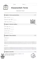 Vorschau - Test - Klassenarbeit Terme (Klasse 7) –Lösungen & Fehlersuche - Deckblatt