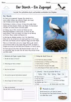 Vorschau - Arbeitsblätter - Sachtext Storch Klasse 3/4 – Fragen & Steckbrief - Seite 1
