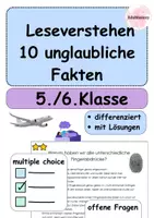 Vorschau - Arbeitsblätter - 10 unglaubliche Fakten – Leseverstehen für die 5. & 6. Klasse | Arbeitsblätter Deutsch | Sachtexte mit Fragen (MC, Lücken, offene Aufgaben) | Differenziert & sofort einsetzbar - Deckblatt