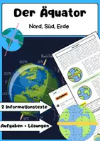 Vorschau - Arbeitsblätter - Der Äquator: Erdkunde, Koordinaten & Text - Deckblatt