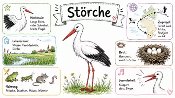 Vorschau - Arbeitsblätter - AB mit Fragen zum Thema "Störche" + Lösungsblatt + Infografik - Seite 1