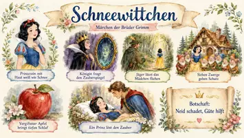 Vorschau - Arbeitsblätter - Arbeitsblatt "Schneewittchen" + Onlineübung & MP3 + Mindmap + Infografik - Seite 1