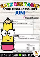 Vorschau - Arbeitsblätter - Sätze schreiben / Satz des Tages / Schüttelsätze (Schulausgangsschrift) schreiben Frühling Sommer Juni - Deckblatt