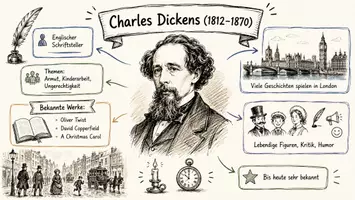 Vorschau - Arbeitsblätter - AB mit Fragen zum Thema "Charles Dickens" + Lösungsblatt + Infografik - Seite 1