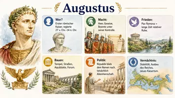 Vorschau - Arbeitsblätter - AB mit Fragen zum Thema "Augustus" + Lösungsblatt + Mindmap + Infografik - Seite 1