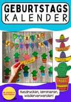 Vorschau - Bildkarten - Geburtstagskalender Grundschule & Kindergarten: Kaktus (PDF Bastelvorlage) - Deckblatt