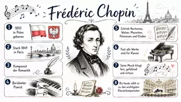 Vorschau - Arbeitsblätter - AB mit Fragen zum Thema "Frédéric Chopin" + Lösungsblatt + Mindmap + Infografik - Seite 1