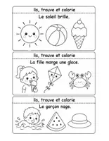 Aperçu - Feuilles d'exercices - Lis, trouve et colorie – 20 fiches de lecture | Maternelle GS CP | 5 thèmes amusants Océan, été, ferme, école et animaux - Page 2