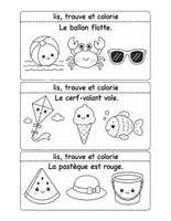 Aperçu - Feuilles d'exercices - Lis, trouve et colorie – 20 fiches de lecture | Maternelle GS CP | 5 thèmes amusants Océan, été, ferme, école et animaux - Page 3