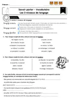 Aperçu - Feuilles d'exercices - savoir-parler-voc-niveaux-de-langage - Page de couverture