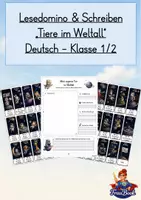 Vorschau - Spiele - Lesedomino Tiere im Weltall Schreibanlass Klasse 1, 2 - Deckblatt