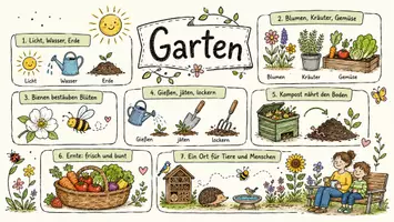Vorschau - Arbeitsblätter - AB mit Fragen zum Thema "Garten" + Lösungsblatt + Infografik - Seite 1