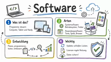 Vorschau - Arbeitsblätter - AB mit Fragen zum Thema "Software" + Lösungsblatt + Infografik - Seite 1