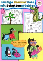 Vorschau - Arbeitsblätter - Kunst Grundschule Sommer, lustige Tiere im Sommer mit Schatteneffekt, fertige Kunststunde - Deckblatt