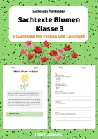 Vorschau - Stundenentwürfe - Sachtexte Klasse 3 - Blumen | Arbeitsblätter Deutsch - Deckblatt