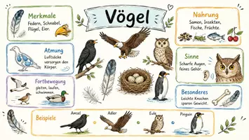 Vorschau - Arbeitsblätter - AB mit Fragen zum Thema "Vögel" + Lösungsblatt + Mindmap + Infografik - Seite 1