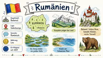 Vorschau - Arbeitsblätter - AB mit Fragen zum Thema "Rumänien" + Lösungsblatt + Mindmap + Infografik - Seite 1
