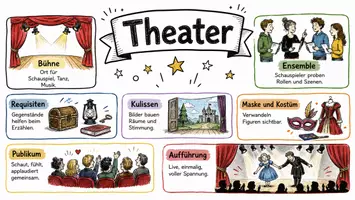 Vorschau - Arbeitsblätter - AB mit Fragen zum Thema "Theater" + Lösungsblatt + Mindmap + Infografik - Seite 1
