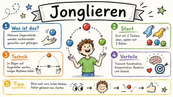 Vorschau - Arbeitsblätter - AB mit Fragen zum Thema "Jonglieren" + Lösungsblatt + Infografik - Seite 1