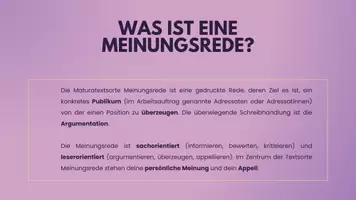Vorschau - Präsentationen/Tafelbilder - Die Meinungsrede - Allgemeines, Aufbau, Formulierungshilfen - Seite 1