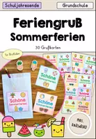 Vorschau - Bildkarten - Feriengruß Sommerferien zum Schuljahresende Abschiedsgeschenk - Deckblatt