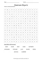 Vorschau - Spiele - Suchsel Classroom Objects Englisch - 3 Schwierigkeitsgrade - Seite 1