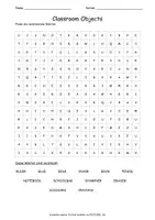 Vorschau - Spiele - Suchsel Classroom Objects Englisch - 3 Schwierigkeitsgrade - Deckblatt