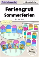 Vorschau - Bildkarten - Feriengruß Sommerferien zum Schuljahresende Eis am Stiel Abschiedsgeschenk - Deckblatt