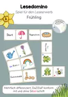 Vorschau - Spiele - Lesedomino: Frühling - Deutsch / DaZ (Lesespiel, Wortschatzspiel, Domino) - Deckblatt