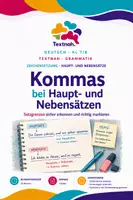 Vorschau - Stundenentwürfe - Arbeitsblatt Deutsch: Kommasetzung bei Haupt- und Nebensätzen (Klasse 7/8) - Deckblatt