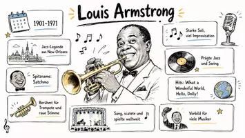 Vorschau - Arbeitsblätter - AB mit Fragen zum Thema "Louis Armstrong" + Lösungsblatt + Mindmap + Infografik - Seite 1