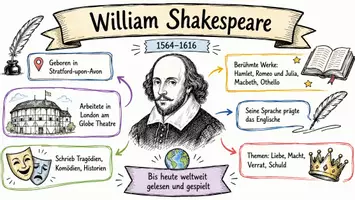 Vorschau - Arbeitsblätter - AB mit Fragen zum Thema "William Shakespeare" + Lösungsblatt + Mindmap + Infografik - Seite 1