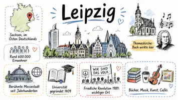 Vorschau - Arbeitsblätter - AB mit Fragen zum Thema "Leipzig" + Lösungsblatt + Mindmap + Infografik - Seite 1