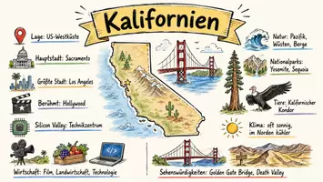 Vorschau - Arbeitsblätter - AB mit Fragen zum Thema "Kalifornien" + Lösungsblatt + Infografik - Seite 1