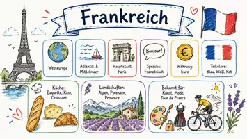 Vorschau - Arbeitsblätter - AB mit Fragen zum Thema "Frankreich" + Lösungsblatt + Infografik - Seite 1