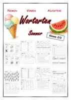 Vorschau - Arbeitsblätter - Wortarten Nomen, Verben, Adjektive - Sommer - Deckblatt