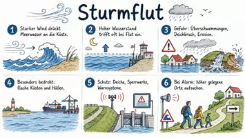 Vorschau - Arbeitsblätter - AB mit Fragen zum Thema "Sturmflut" + Lösungsblatt + Infografik - Seite 1