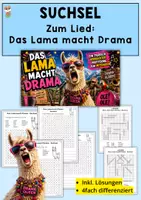 Vorschau - Arbeitsblätter - Das Lama macht Drama, Suchsel zum Lied, 4-fach differenziert, Klasse 1, 2, 3, 4 - Deckblatt