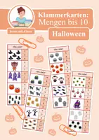 Vorschau - Aufgabenkarten - 4x Klammerkarten Halloween: Mengen & Zählen im Zahlenraum bis 10 - Deckblatt