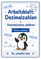 Vorschau - Arbeitsblätter - Dezimalzahlen Addition ab Kl. 5 - Arbeitsblätter + Lösung - Deckblatt