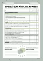 Vorschau - Arbeitsblätter - Rückmeldebogen Mündliche Note/Selbsteinschätzung Mitarbeit - Seite 1